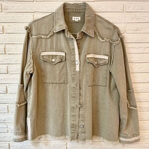 POL Frayed Edges Lightweight Shacket Boho Western Cowgirl Utility Jacket Small